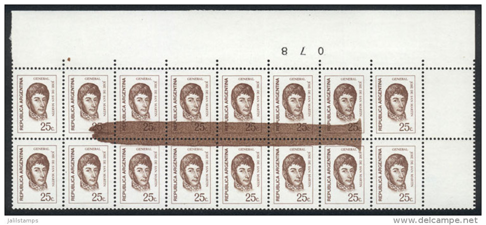 GJ.1530, 1970/3 25c. San Mart&iacute;n, Block Of 16 With VARIETY: Large Ink Smear Affecting 12 Stamps, VF Quality! - Autres & Non Classés