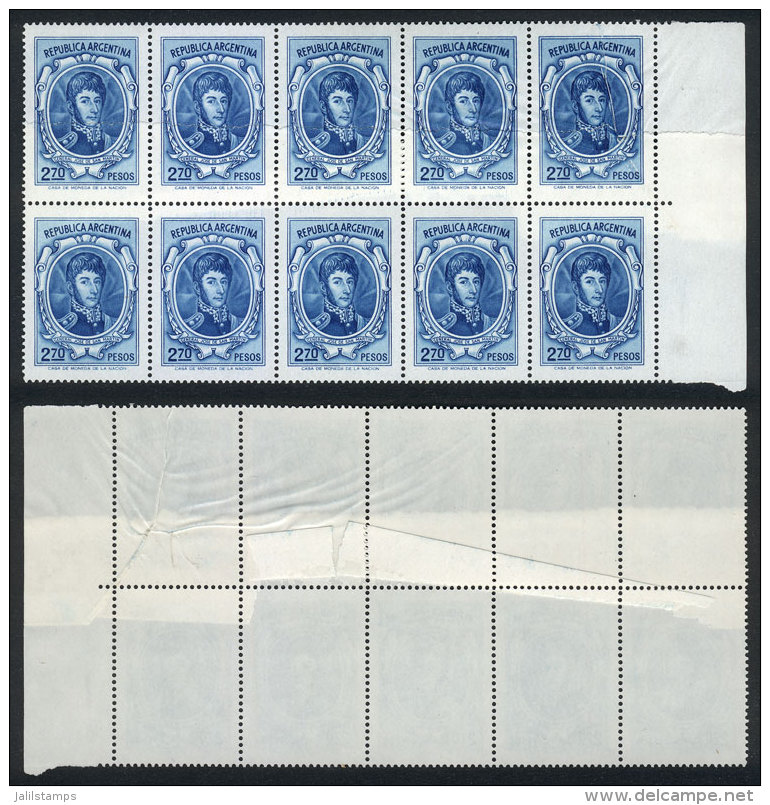 GJ.1633, 1974/6 2.70P. San Mart&iacute;n, Block Of 10 Stamps With PAPER OVERLAP (splice) Variety, Superb! - Altri & Non Classificati