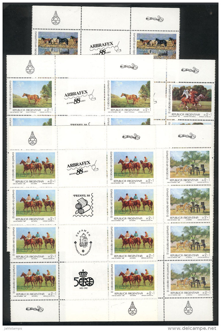 GJ.2414/8EN, 1988 Horse Paintings, Cmpl. Set Of 5 Values, Each One In Blocks Of 8 Stamps With 4 Different Gutters,... - Altri & Non Classificati