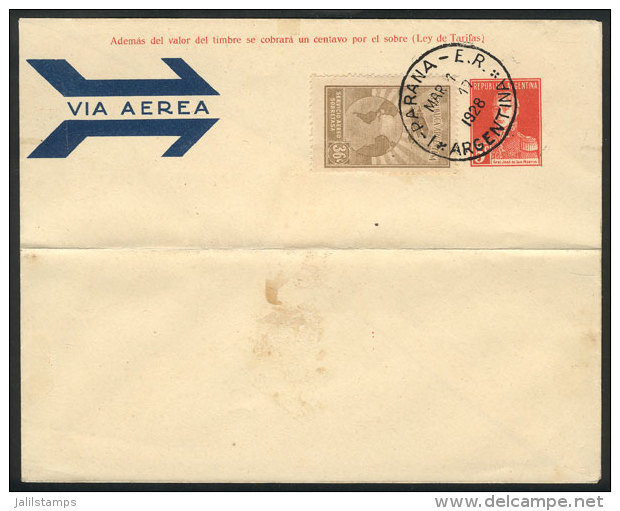 GJ.645, 1928 36c. Biestre, On Cover With Cancel Of Paran&aacute; For 1/MAR/1928 (first Day Of Issue), Rare! - Poste Aérienne