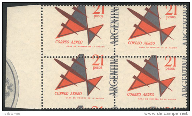 GJ.1256, 1963 21P. Stylized Airplane, Block Of 4 With DRAMATICALLY SHIFTED PERFORATION, The Left Stamps Virtually... - Posta Aerea