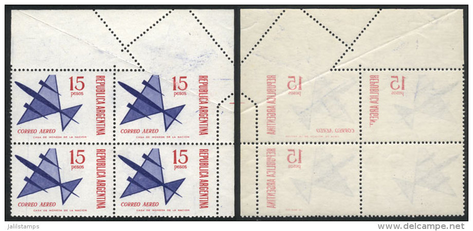 GJ.1338A, 1965 15P. Stylized Airplane, Corner Block Of 4 With Variety: Irregular Perforation Due A Paper Fold, Also... - Luftpost