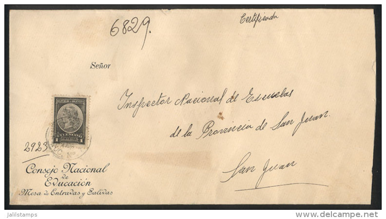 REGISTERED Cover Sent From Buenos Aries To San Juan In AP/1909 Franked With 1c. (GJ.35)!!, VF Quality, Rare! - Servizio