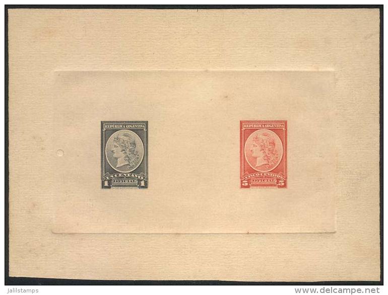 GJ.35 + 37, Multiple DIE PROOF (1c.+ 5c.) In Gray And Red, Printed On Opaque Card, Excellent Quality, Very Rare! - Service