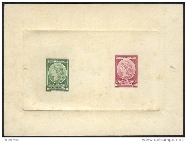 GJ.38 + 40, Multiple DIE PROOF (10c.+ 50c.) In Yellow-green And Lilac, Printed On Card With Glazed Front, Very Fine... - Servizio