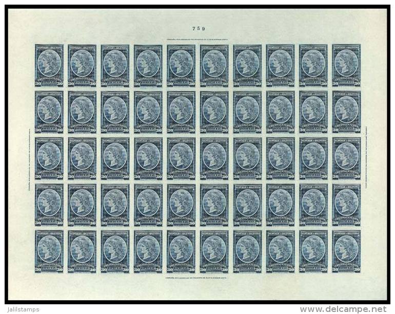 GJ.39, 1901 30c. Liberty Head, PROOF Printed On Card With Glazed Front, Fantastic COMPLETE SHEET Of 50 Examples,... - Servizio