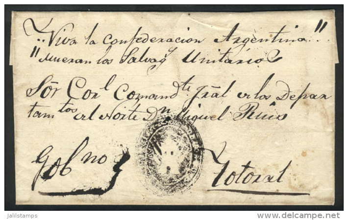 Folded Cover Used In 1840s (genuine), With A FORGED Pre-stamp Mark: Black "Coat Of Arms Of C&oacute;rdoba And Text"... - Altri & Non Classificati