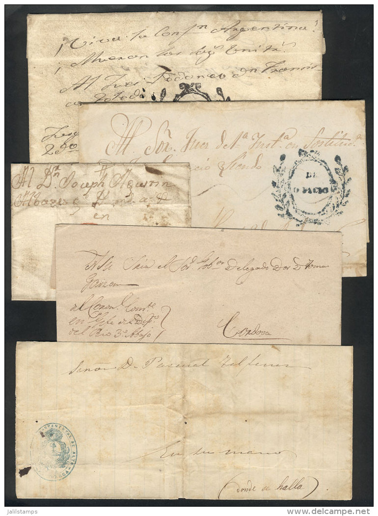 5 Folded Covers Used In 1840/50s (genuine), With Varied FORGED Pre-stamp Marks (one Without Marks), Produced By... - Altri & Non Classificati