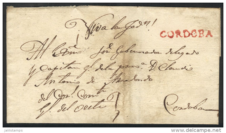 Folded Cover Used In 1850s (genuine), With A FORGED Straightline Pre-stamp Mark "CORDOBA", Produced By Abarca In... - Autres & Non Classés