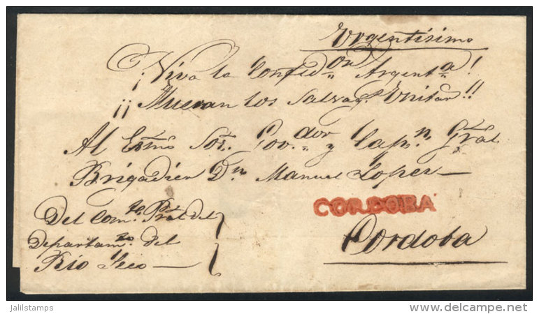 Folded Cover Used In 1850s (genuine), With A FORGED Straightline Pre-stamp Mark "CORDOBA", Produced By Abarca In... - Altri & Non Classificati