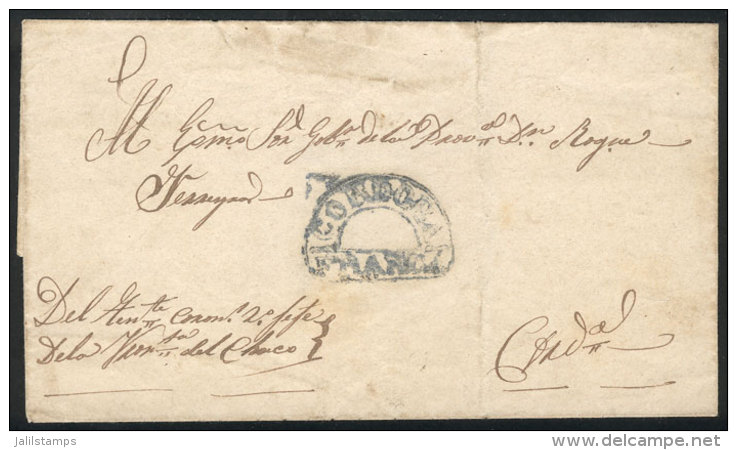 Folded Cover Used In 1850s (genuine), With A FORGED Pre-stamp Mark "CORDOBA - FRANCA" In Blue, Produced By Abarca... - Altri & Non Classificati