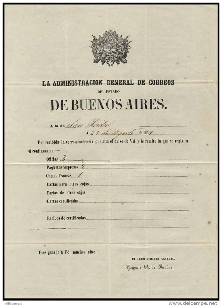 Guide Of Correspondence Sent From The General Post Office Administration Of The STATE OF BUENOS AIRES To That Of... - Altri & Non Classificati