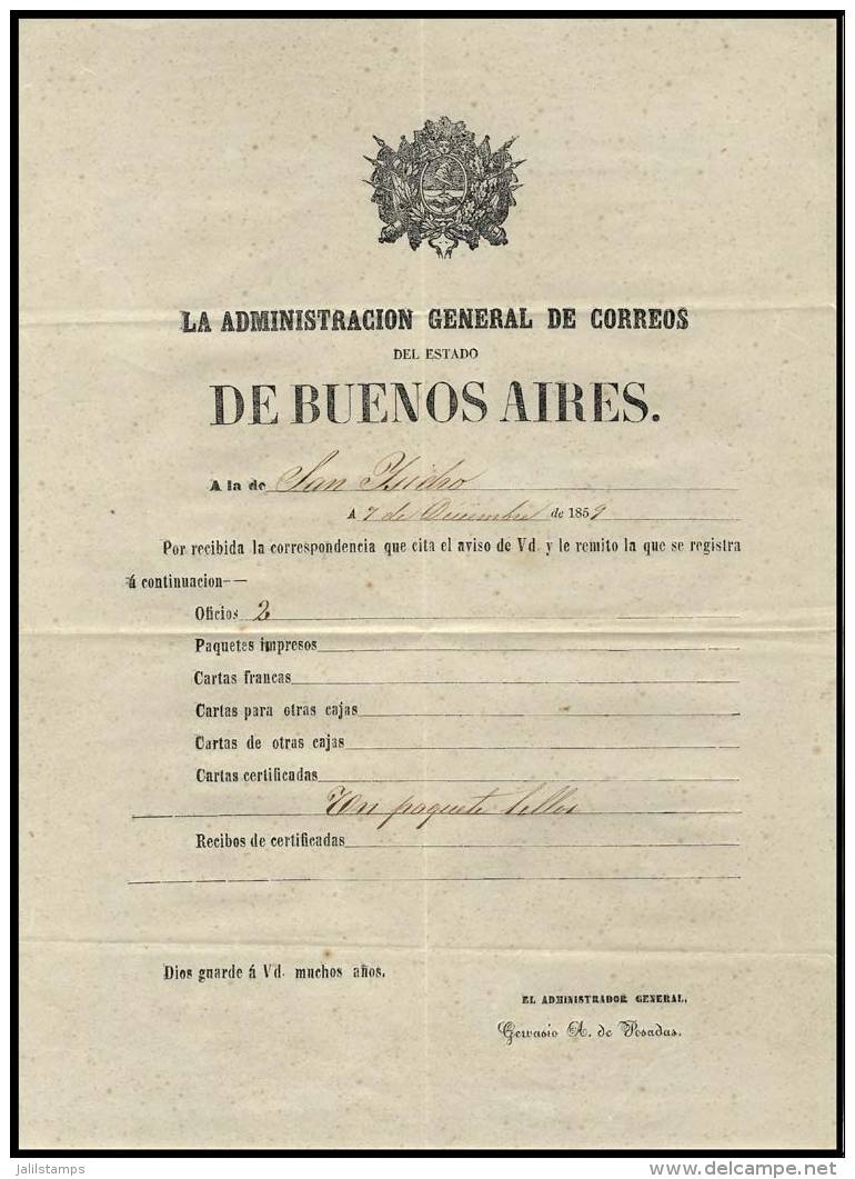 Guide Of Correspondence Sent From The General Post Office Administration Of The STATE OF BUENOS AIRES To That Of... - Autres & Non Classés