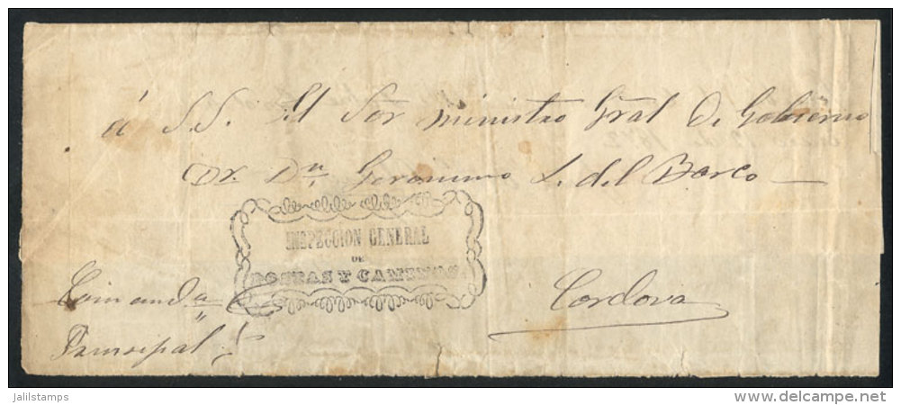 Folded Cover Used In 1860s (genuine), With A FORGED Pre-stamp Mark "INSPECCI&Oacute;N GENERAL DE POSTAS Y CAMINOS"... - Autres & Non Classés