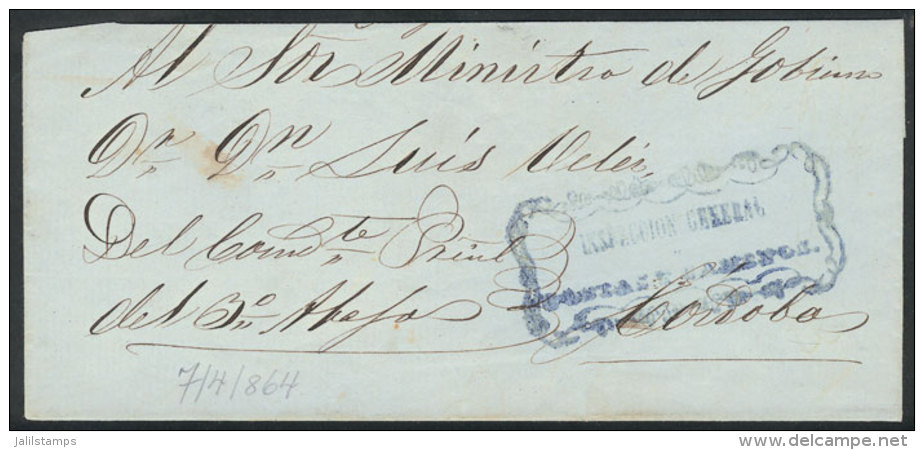 Folded Cover Used In 1860s (genuine), With A FORGED Pre-stamp Mark "INSPECCI&Oacute;N GENERAL DE POSTAS Y CAMINOS"... - Autres & Non Classés