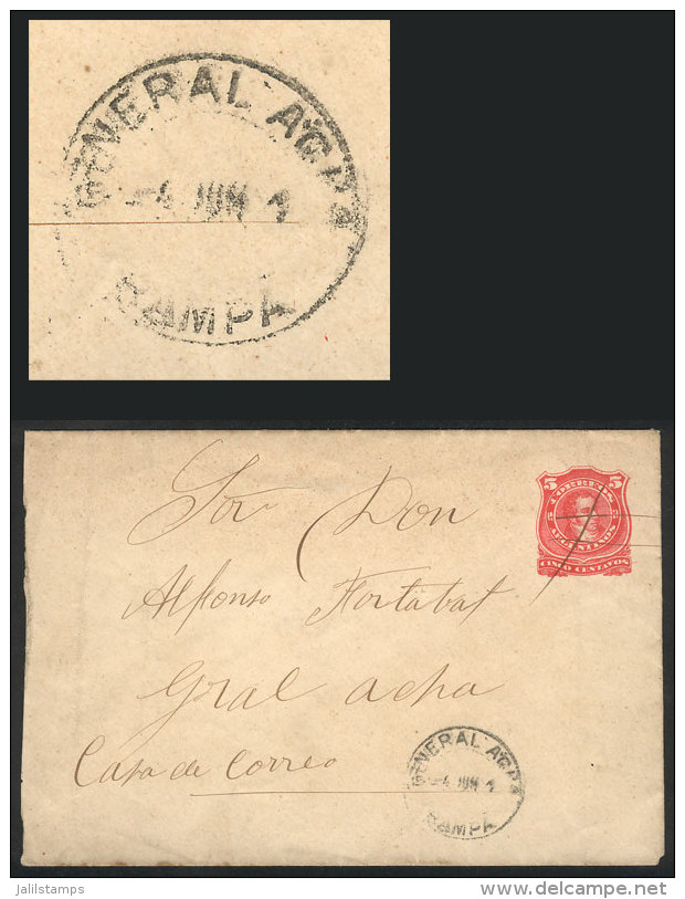 5c. Kidd Stationery Envelope With Pen Cancel, Sent To GENERAL ACHA (La Pampa), Arrival Mark Of 4/JUN/1881, Rare And... - Autres & Non Classés