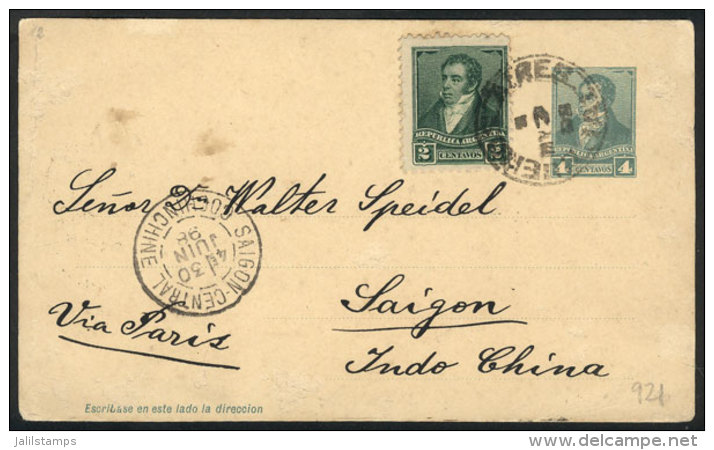 4c. Postal Card Uprated With 2c. (total Postage 6c.), Sent From Buenos Aires To SAIGON, INDOCHINA, On 7/MAY/1898,... - Autres & Non Classés