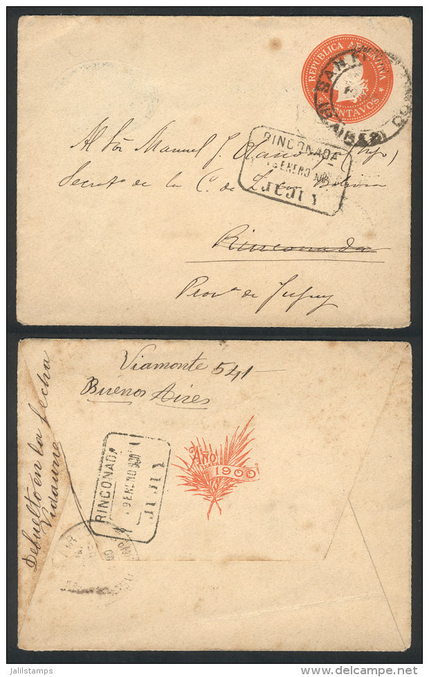 PS Envelope Sent To RINCONADA (Jujuy) And Returned To Sender, With Rare Postal Marks On Front And Back: Rectangular... - Autres & Non Classés