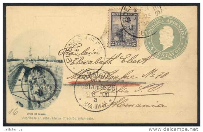 4c. Postal Card Illustrated With View Of "Carena Dock" + GJ.219 (total 6c.), Sent From Buenos Aires To Germany On... - Altri & Non Classificati