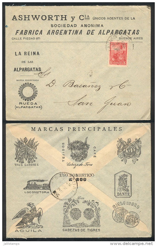Advertising Cover (alpargatas) Franked With 5c. Liberty And Sent To San Juan In AP/1900, VF Quality! - Autres & Non Classés