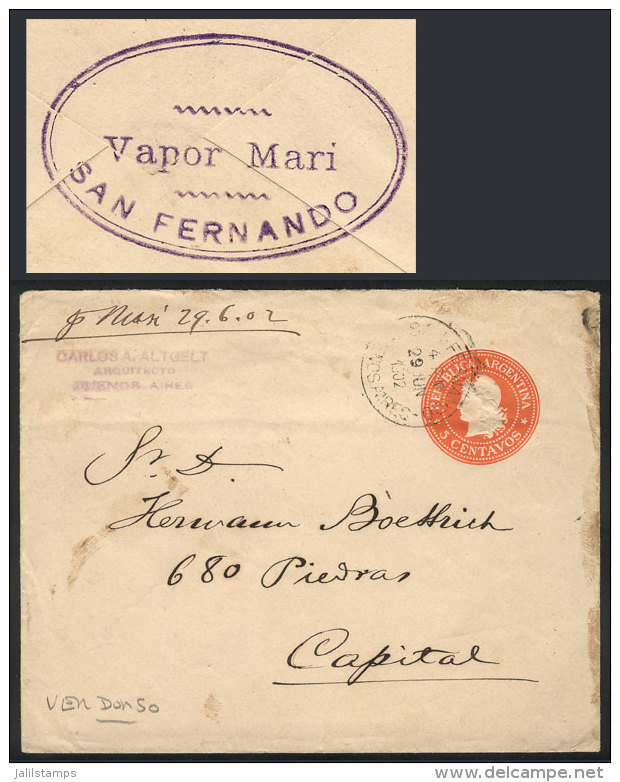 5c. Liberty Stationery Envelope Sent From San Fernando To Buenos Aires On 29/JUN/1902, On Back It Bears An... - Autres & Non Classés