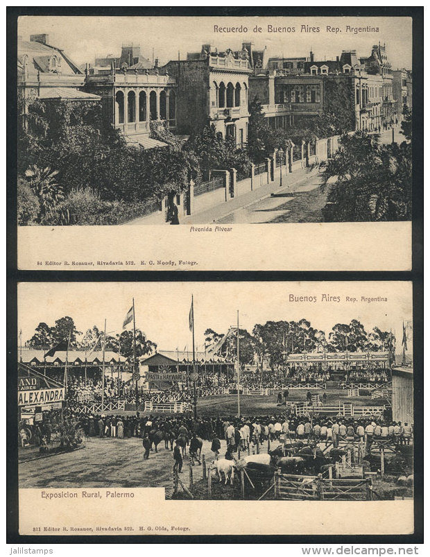 BUENOS AIRES: 2 Old PCs With Views Of Alvear Avenue And Rural Exposition, Circa 1905, Editor Rosauer, VF Quality! - Argentine