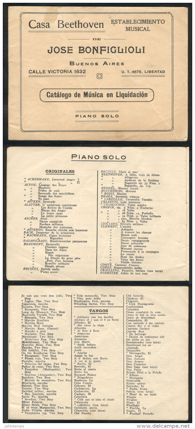 Circa 1920: Catalogue Of Sheet Music On Sale At Casa Beethoven In Buenos Aires, Interesting! - Scores & Partitions