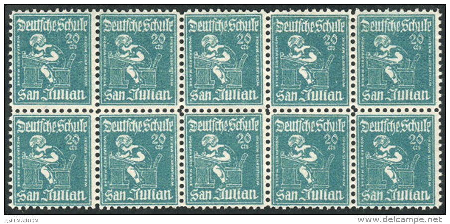 Circa 1920: Deutsche Schule Of SAN JULI&Aacute;N, Wohlfahrts Marke, Block Of 10 Cinderellas Of 20c., Rare! - Altri & Non Classificati