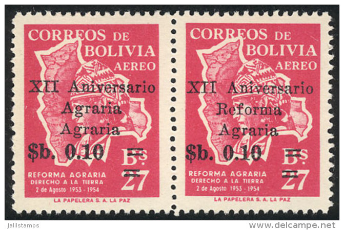 Sc.C261a, 1966 Agrarian Reform 10c. On 27B., Pair, One With VARIETY: "Agraria - Agraria" Instead Of "Reforma -... - Bolivia