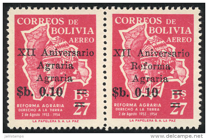 Sc.C261a, 1966 Agrarian Reform 10c. On 27B., Pair, One With VARIETY: "Agraria - Agraria" Instead Of "Reforma -... - Bolivie