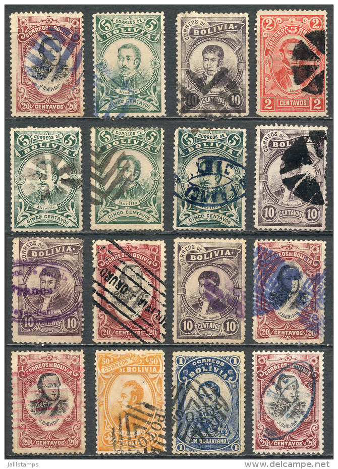 Lot Of Many Stamps From The 1897 Issue (Yvert 46/51, Up To 50c., Several Of Each Value), Including Color Varieties... - Bolivia