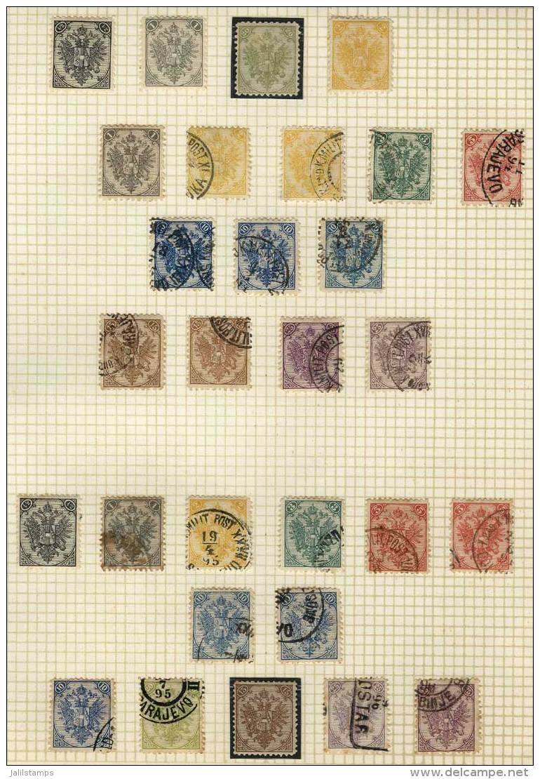 Yvert 1/9, 1879/94 Coats Of Arms LITHOGRAPHED, The Set Arranged By Perforations On 3 Album Pages, Including Many... - Bosnie-Herzegovine