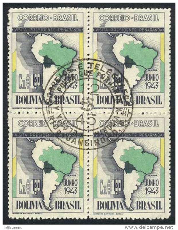 Sc.C49, Block Of 4 With RED COLOR OMITTED Variety (Sanabria 77a), VF And Rare! - Airmail