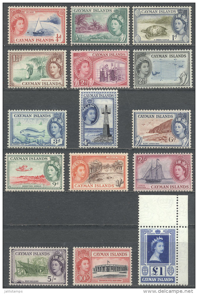 Sc.135/149, 1953/9 Fish, Turtles, Ships, Lighthouses And Other Topics, Compl. Set Of 15 Unmounted Values, Excellent... - Cayman (Isole)