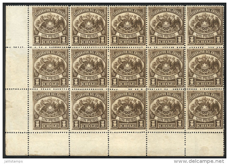 Yvert 4, Block Of 15 Stamps, MNH, Excellent Quality! - Cile