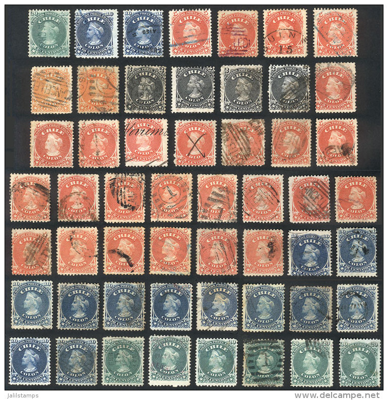 Lot Of Stamps Issued In 1867/8, All With Interesting Cancels, Some Rare. Very Fine Quality, Very Interesting For... - Cile