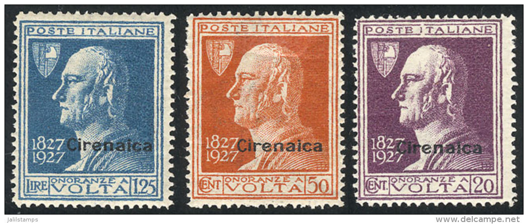 Sc.25/27, 1927 Volta, Cmpl. Set Of 3 Values, Very Lightly Hinged, VF Quality! - Cirenaica