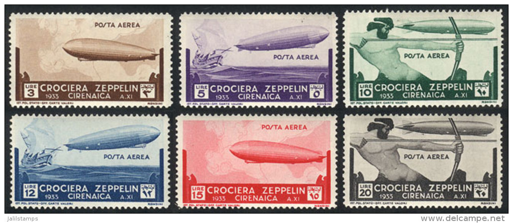 Sc.C12/C17, 1933 Zeppelin, Cmpl. Set Of 6 Values, Mint Lightly Hinged, Fine Quality - Cirenaica