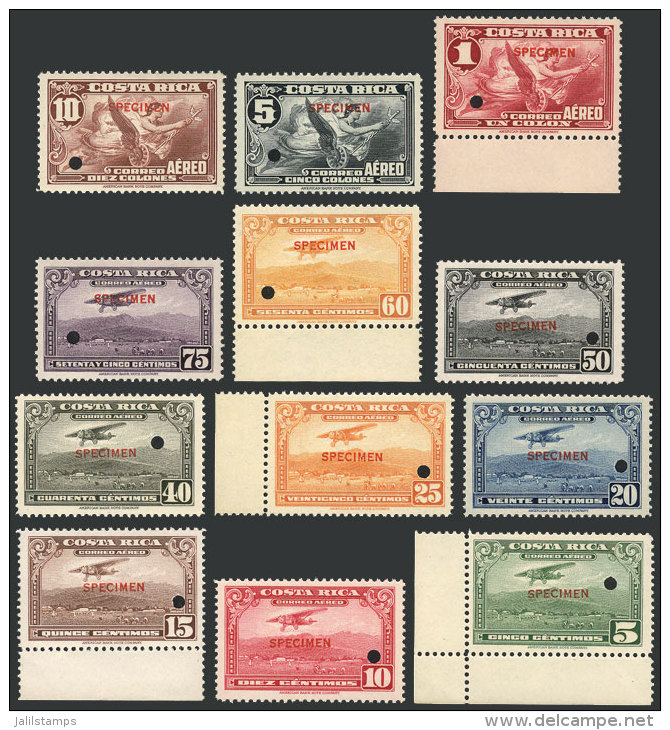 Sc.C15/C27 (without C24), 1934 Airplane And Allegory Of Flight, 12 Values Of The Set Of 13 (1C. Missing) With... - Costa Rica