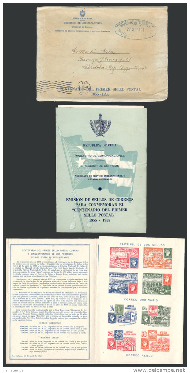 Official Envelope With Card About The Issue Commemorating The Stamp Centenary, Sent To Argentina On 27/AU/1955,... - Altri & Non Classificati