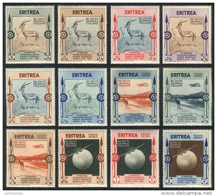 Sc.175/180 + C1/C6, 1934 Animals, Etc., Cmpl. Set Of 12 Values, Mint Lightly Hinged, Fine To VF Quality! - Eritrea