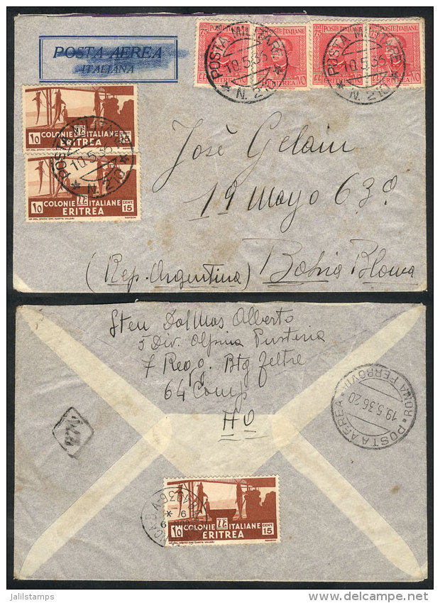 Airmail Cover Sent Via LATI By A Soldier Of The Italian Army To Argentina On 10/MAY/1936, Franked With 3.45L.... - Erythrée