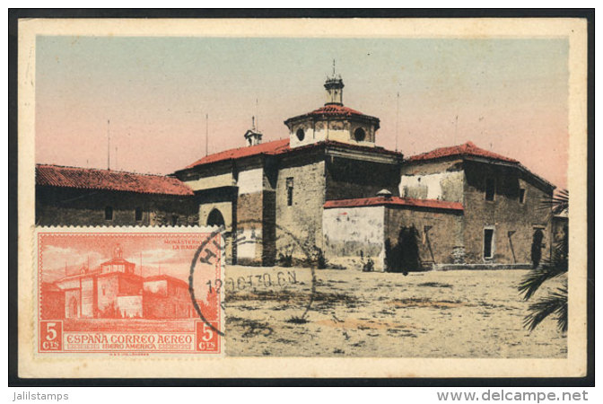 HUELVA: La R&aacute;bida Monastery, Maximum Card Of OC/1939, With Stain Spots - Cartoline Maximum