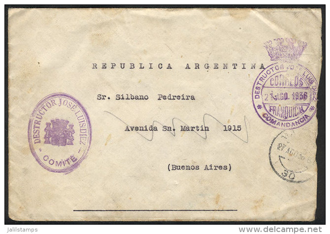 CIVIL WAR: Cover Sent With Postal Franchise Of Battleship "DESTRUCTOR JOSE LUIS DIEZ" To Argentina On 27/AU/1936,... - Other & Unclassified