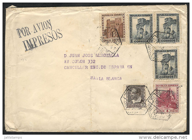 Airmail Cover With Printed Matter Sent From Valencia To Argentina On 27/OC/1937, Nice Postage Of 17.05Ptas., VF! - Autres & Non Classés