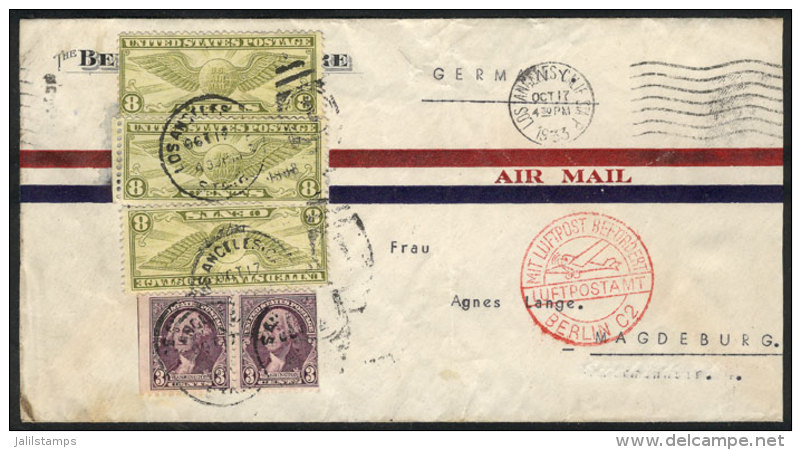 Airmail Cover Sent From Los Angeles To Germany On 17/OC/1933 Franked With 30c., Handsome. - Storia Postale