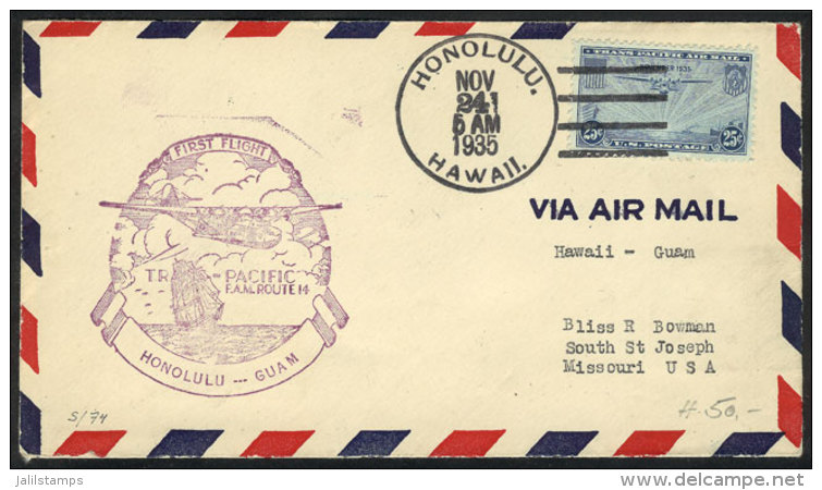 24/NO/1935 First Flight Honolulu - Guam, VF Quality! - Storia Postale