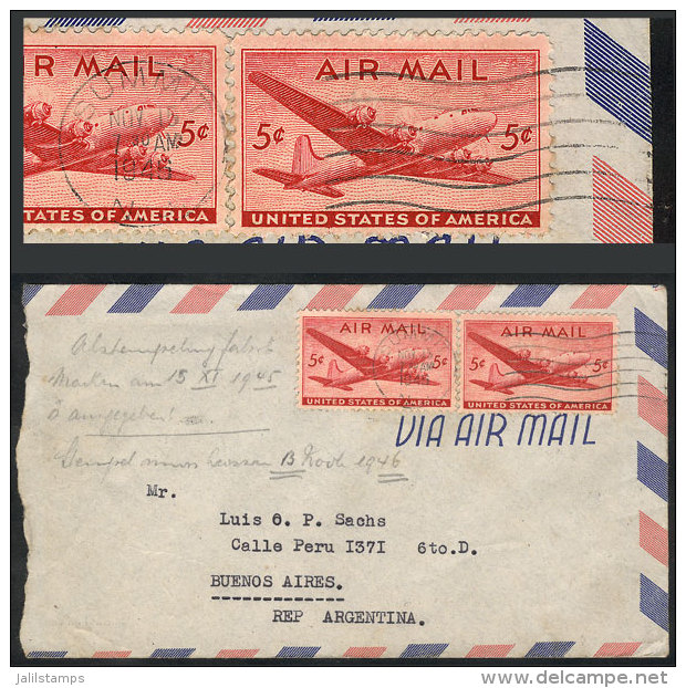 POSTMARK DATE ERROR: Airmail Cover Sent To Argentina Franked With 10c. (with Stamps Issued In 1946), Cancelled... - Marcophilie