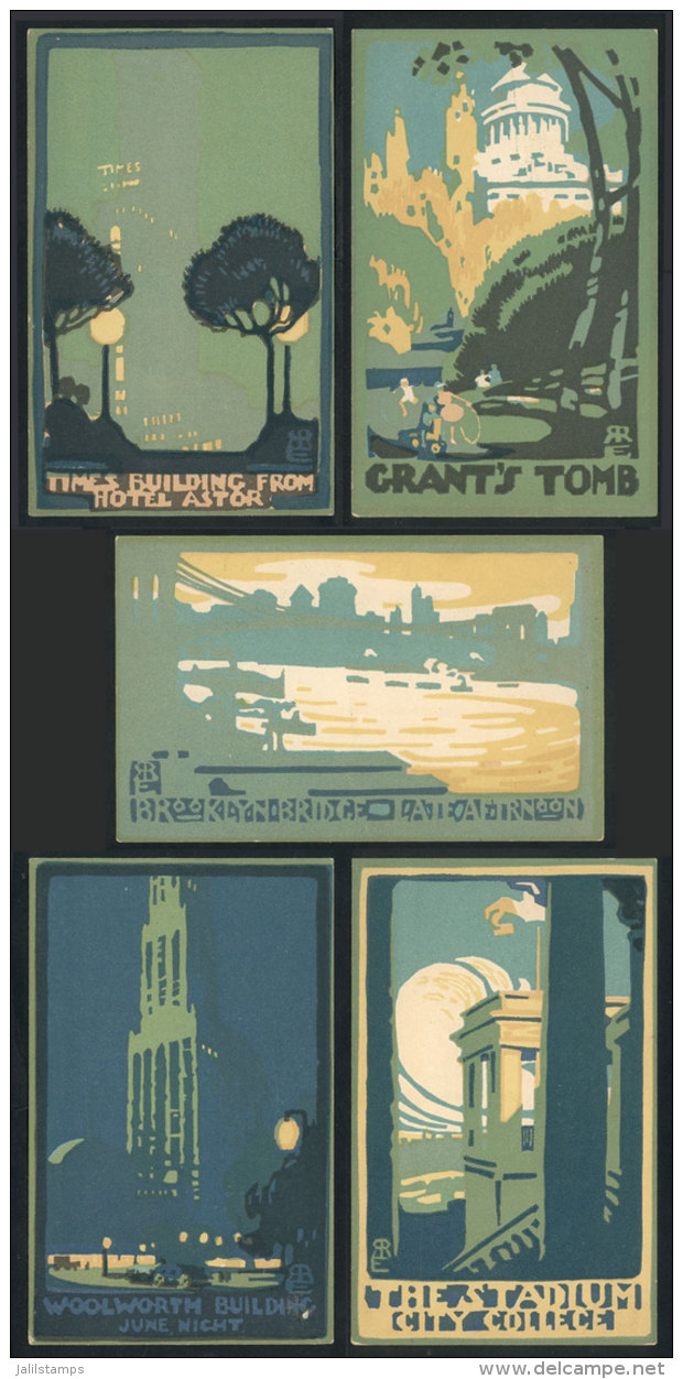 5 Beautiful PCs With Views Of New York, By Rachael Robinson Elmer, Series I (number 1, 2, 3, 5 And 6), Excellent... - Autres & Non Classés