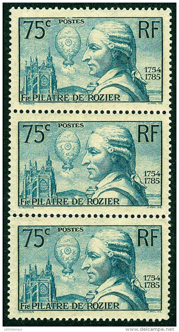 Sc.308, 1936 Rozier, Hot-air Balloon, MNH Strip Of 3, Excellent Quality. Catalog Value US$112.50, Superb! - Autres & Non Classés